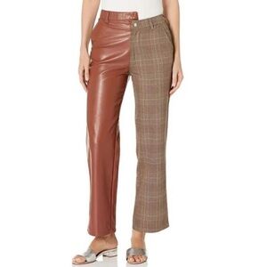 NWT Steve Madden Mackenzie Mixed-Media Vegan-Faux Leather Plaid Pants 25”